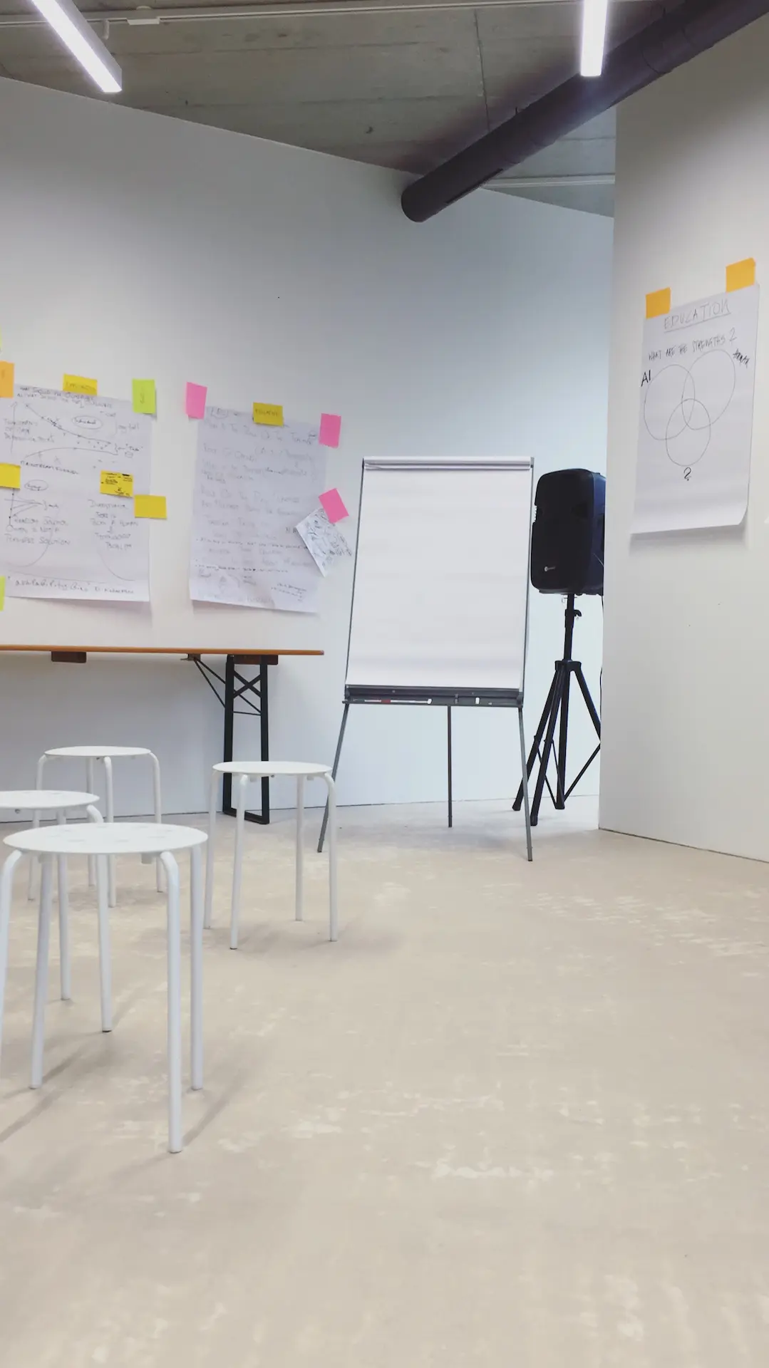 Workshop-Situation mit Präsentationsmaterialien zur gemeinsamen Entwicklung strategischer Ideen