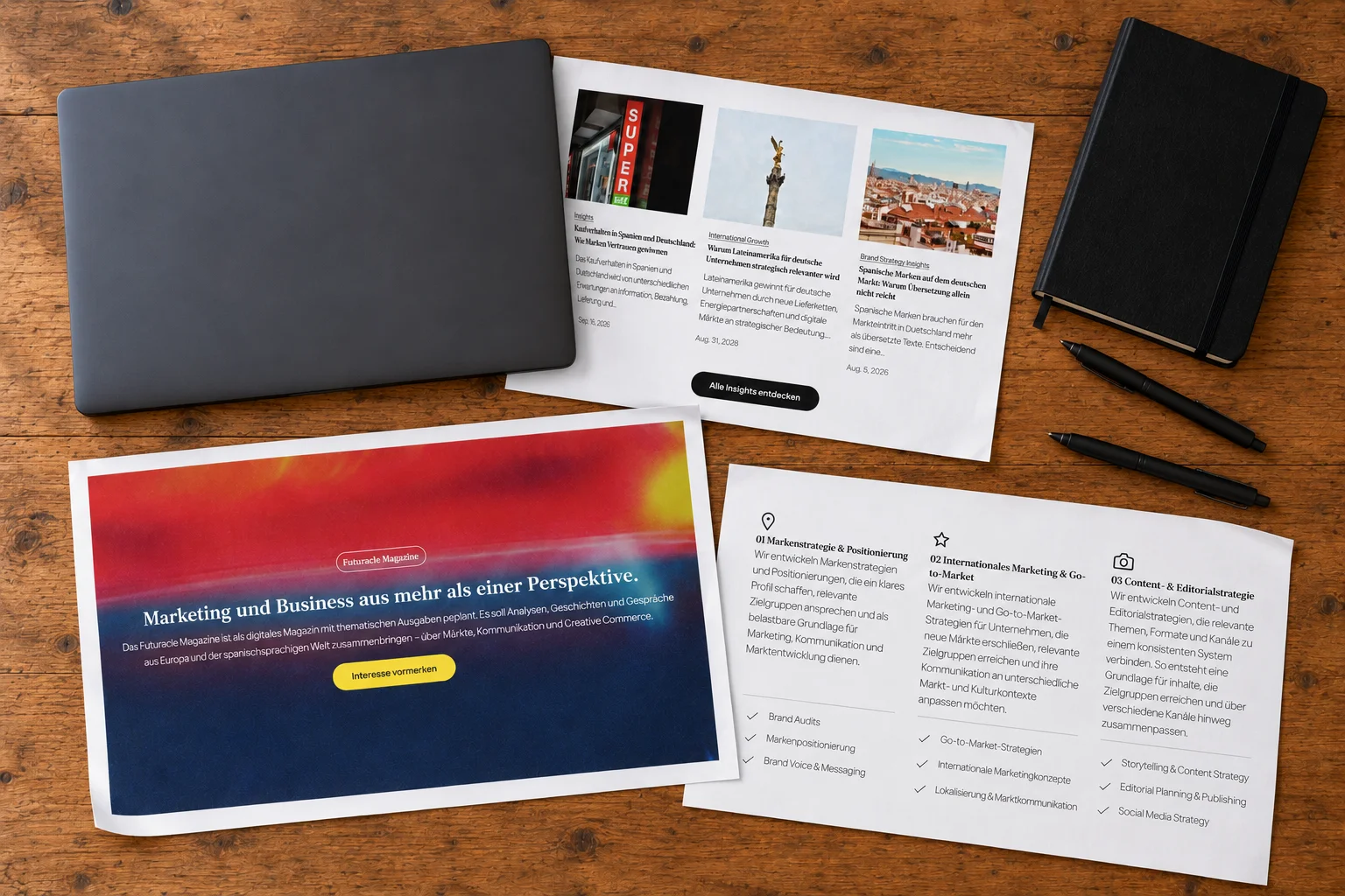Arbeitsmaterialien zur Entwicklung der Futuracle Marken-, Content- und Website-Strategie